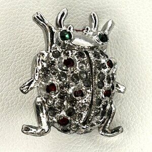 Vintage Coro Beetle Bug Insect Red Green Rhinestone Pin Signed PAT PEND